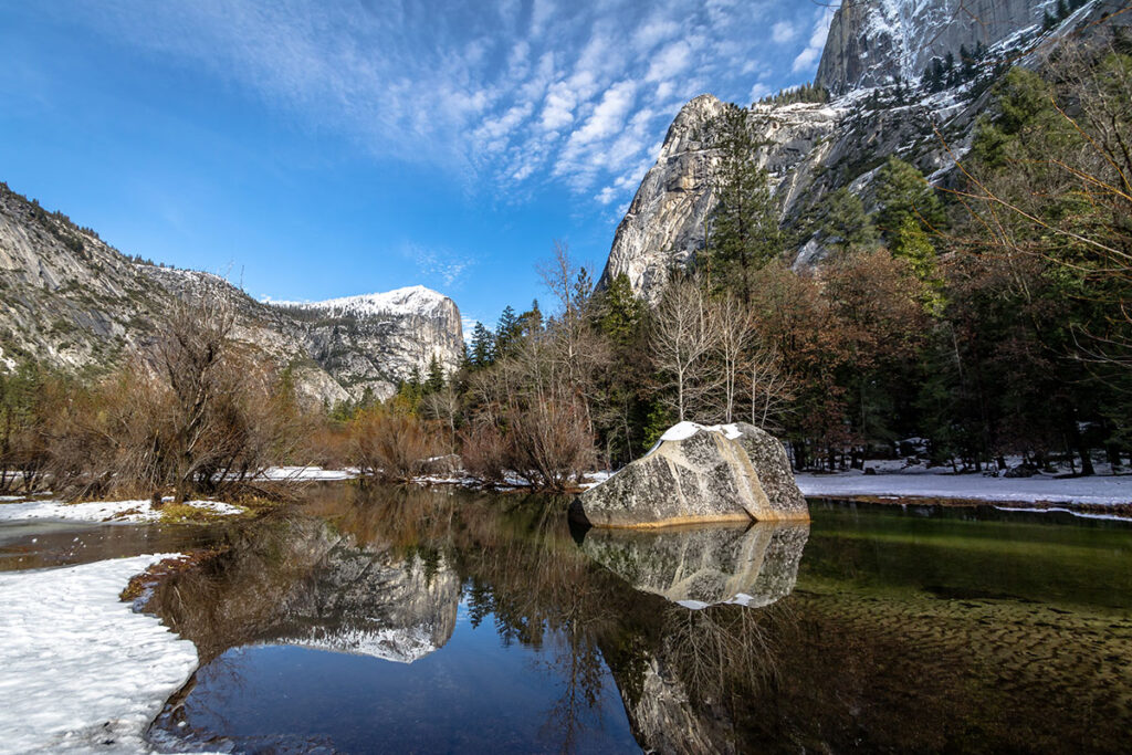 Mirror Lake at Winter Yosemite National Park-Sustainable Travel in the USA: www.USAinfy.com