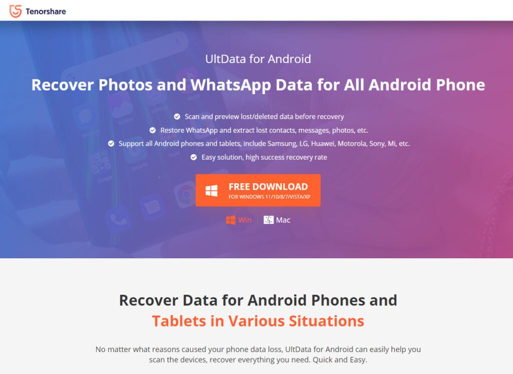 Tenorshare UltData for Android: Recover Lost Data on Android Without Factory Reset: www.USAinfy.com